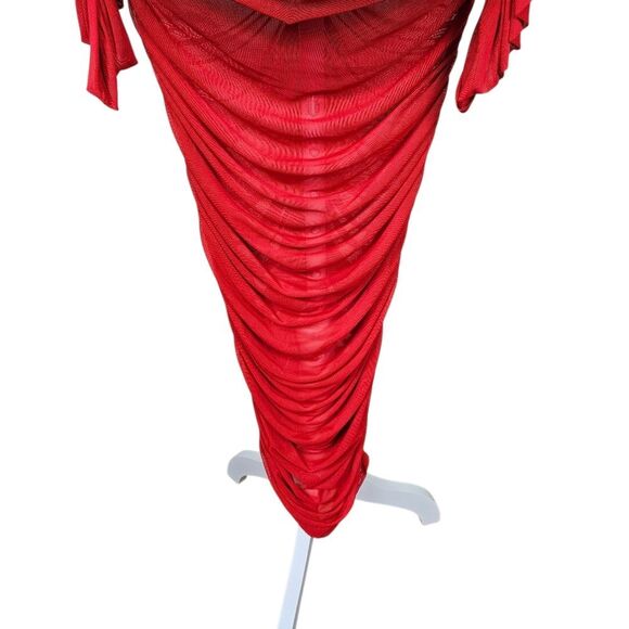 Fashion Nova Mesh With His Head Ruched Dress – Red Lrg - Picture 7 of 14